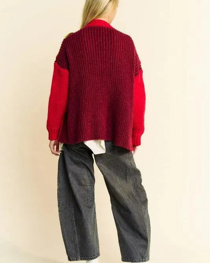 Davi & Dani Cable-Knit Color Block Open Front Cardigan - ShopEasier