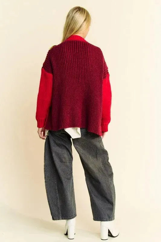 Davi & Dani Cable-Knit Color Block Open Front Cardigan - ShopEasier