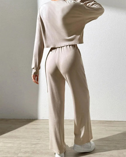 Chic Button-Up Long Sleeve Top and Pants Ensemble