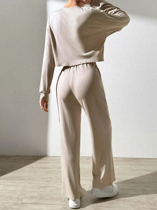 Chic Button-Up Long Sleeve Top and Pants Ensemble