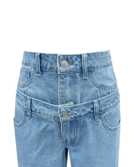 Faux Layered High Waist Jeans - ShopEasier