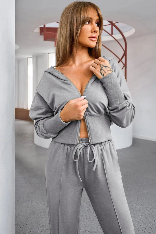 Casual Dropped Shoulder Hoodie and Drawstring Pants Duo Set