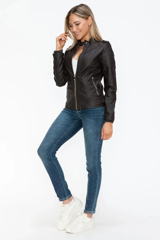 Snobbish PU Leather Biker Jacket with Side Zip Pockets - ShopEasier