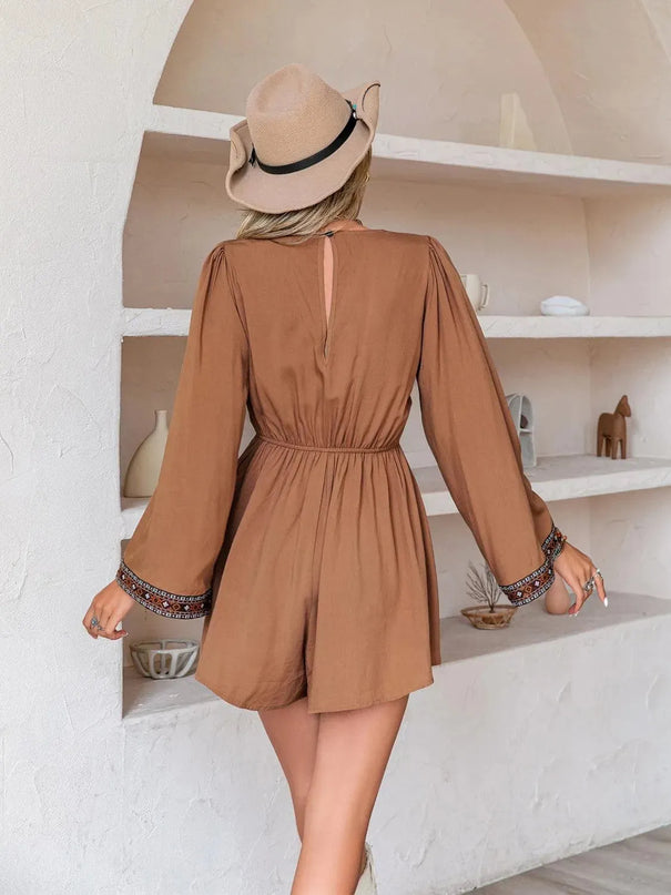 V-Neck Long Sleeve Romper - ShopEasier