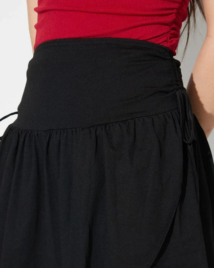 Asymmetrical Hem Mini Skirt with Side Tie Detail