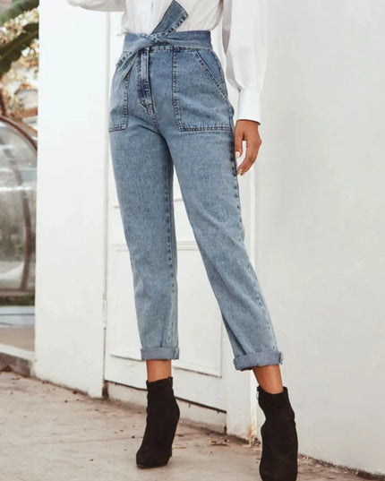 Tied Straight Leg Jeans with Pockets - ShopEasier