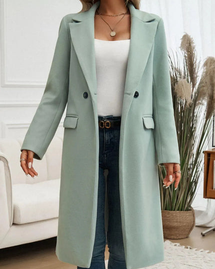 Stylish Pocketed Long Sleeve Coat with Collared Neck