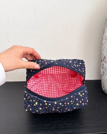 Quilted Floral Clutch with Checkered Interior