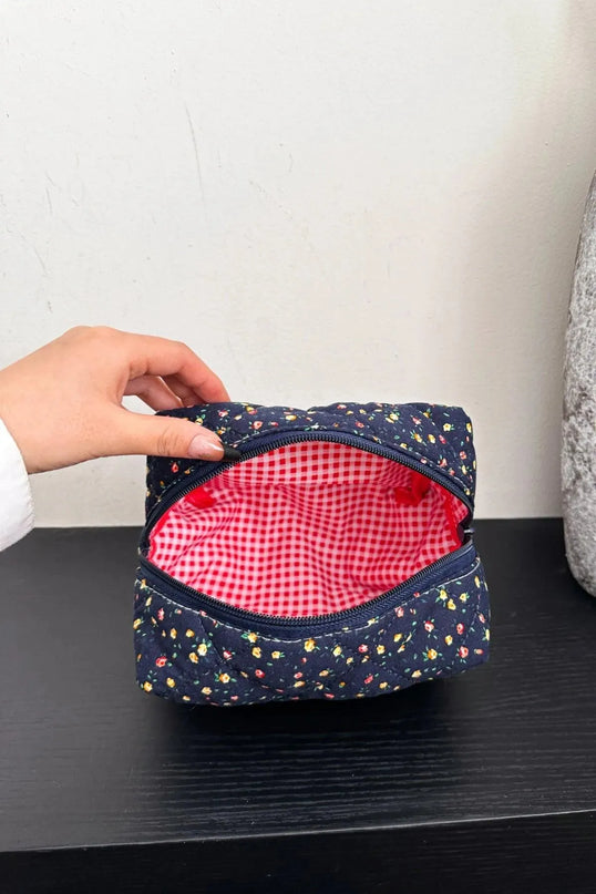 Quilted Floral Clutch with Checkered Interior