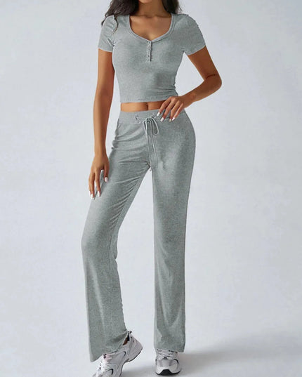 Devine Short Sleeve Top and Drawstring Pants Set - ShopEasier