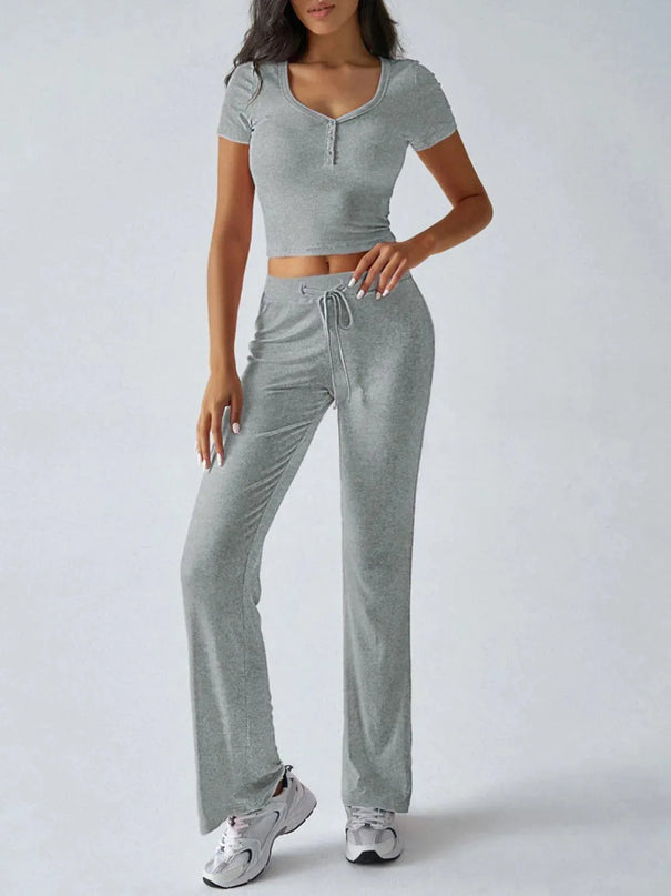 Devine Short Sleeve Top and Drawstring Pants Set - ShopEasier