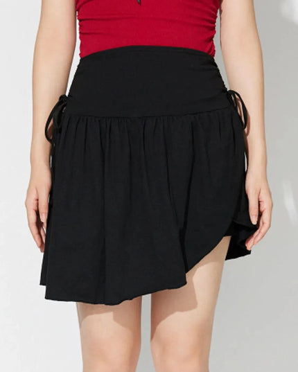 Asymmetrical Hem Mini Skirt with Side Tie Detail