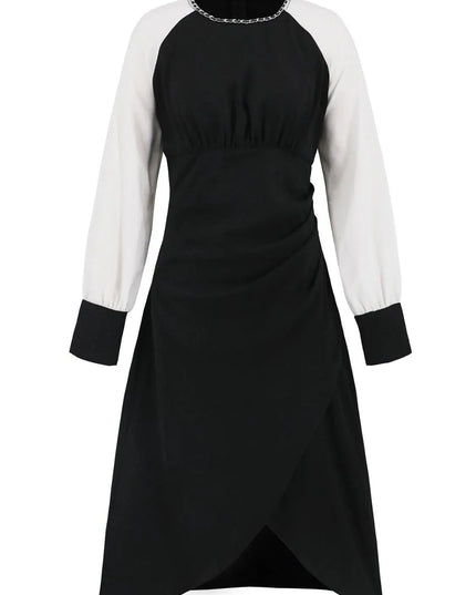 Ruched Contrast Long Sleeve Midi Dress