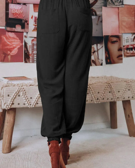 Tie Waist Long Joggers with Functional Pockets