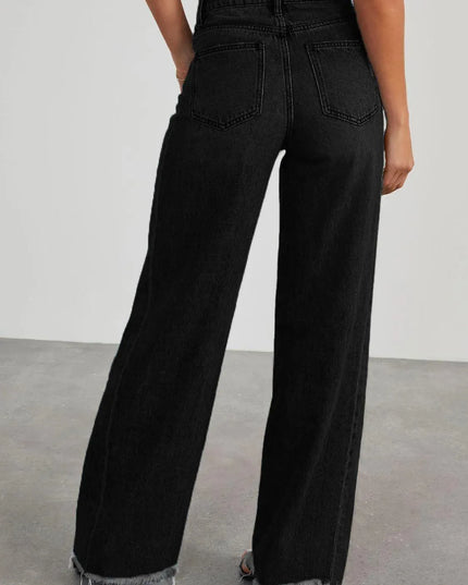 Raw Hem Wide Leg Jeans with Pockets - ShopEasier