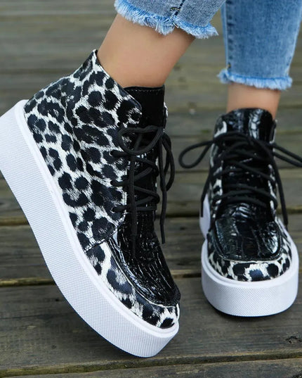 PU Leather Leopard Platform Sneakers - ShopEasier