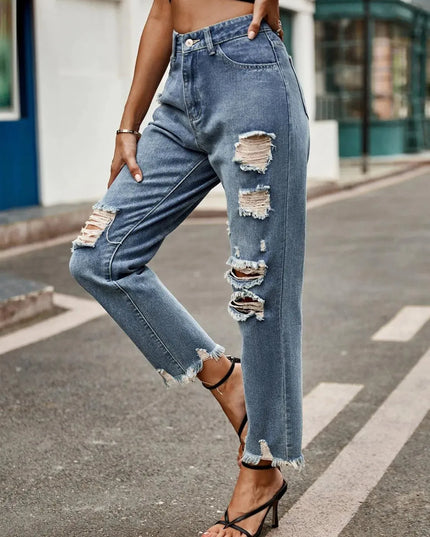 Distressed Raw Hem Jeans with Pockets - ShopEasier