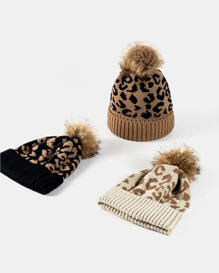 Leopard Pom-Pom Cuffed Beanie - ShopEasier