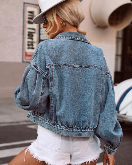 Collared Neck Dropped Shoulder Denim Top - ShopEasier