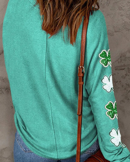 Lucky Clover Sequin Round Neck Sweatshirt