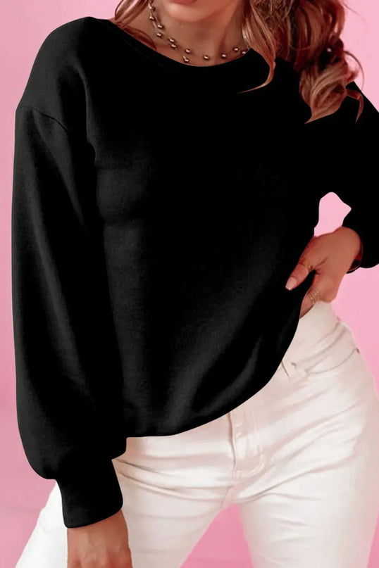 Bow Tie Detail Long Sleeve Pullover Sweatshirt