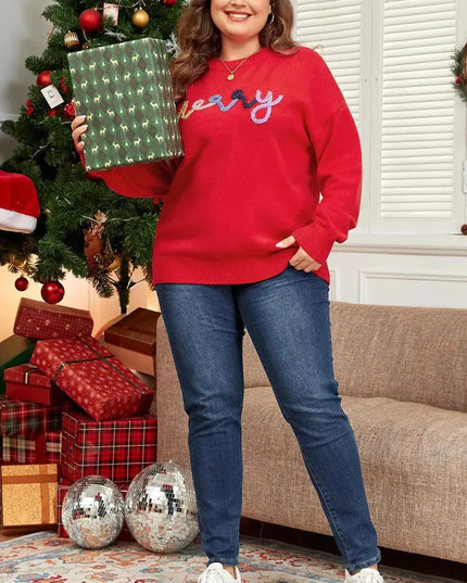 Plus Size MERRY Round Neck Long Sleeve Sweater - ShopEasier