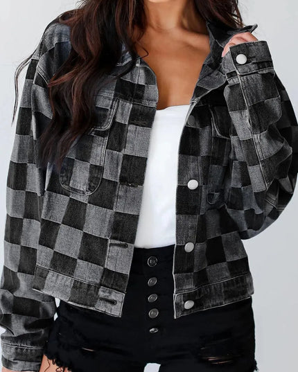 Plaid Denim Button-Up Jacket