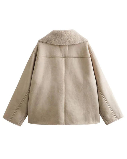 Collared Neck Long Sleeve Plush Jacket - ShopEasier