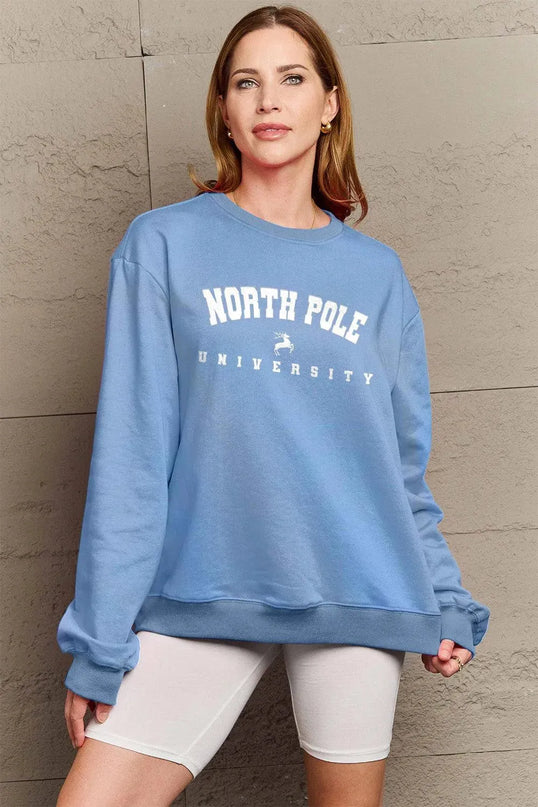 Simply Love Full Size NORTH POLE UNIVERSITY Graphic Sweatshirt - ShopEasier