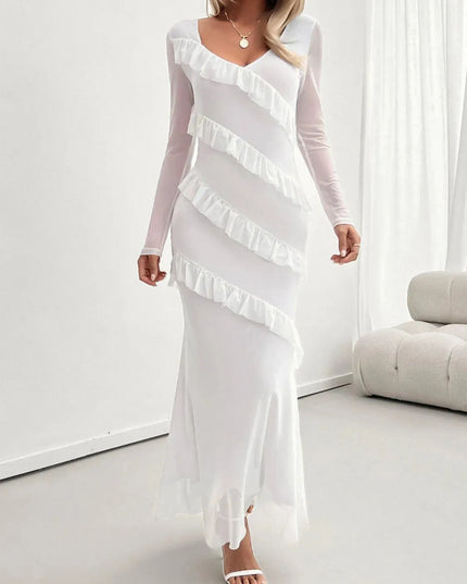 Devine Ruffled Surplice Long Sleeve Maxi Dress