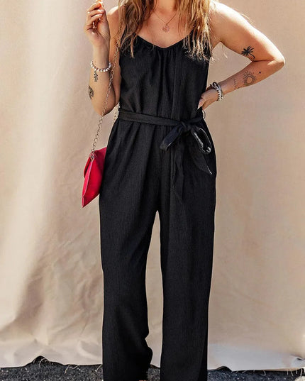 Tied V-Neck Spaghetti Strap Jumpsuit - ShopEasier