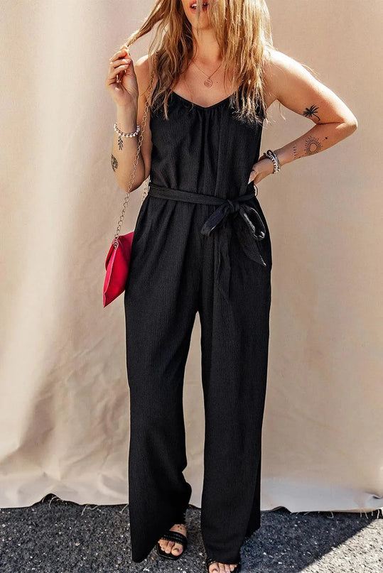 Tied V-Neck Spaghetti Strap Jumpsuit - ShopEasier