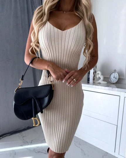 Ribbed Two-Piece Sweater Set with Round Neck Top and Cami Dress