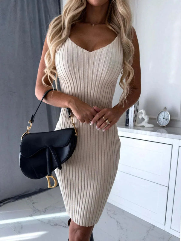 Ribbed Two-Piece Sweater Set with Round Neck Top and Cami Dress