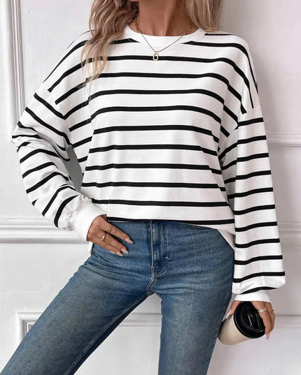 Chic Striped Round Neck Long Sleeve Sweatshirt