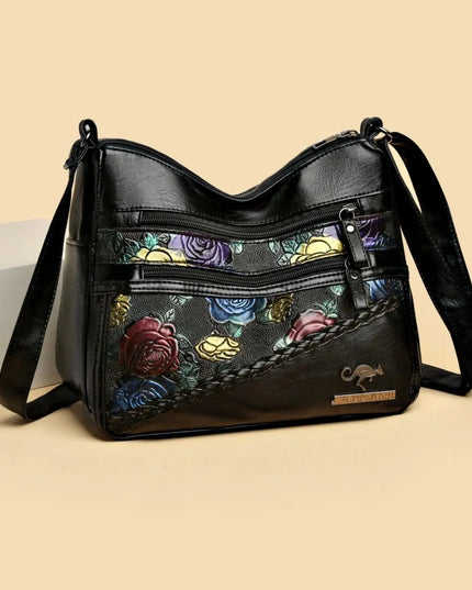 Bolso de hombro de piel sintética con estampado de rosas