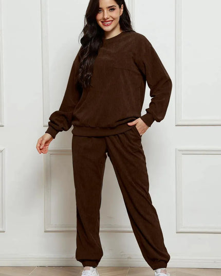 Cozy Corduroy Two-Piece Sweatshirt and Sweatpants Ensemble