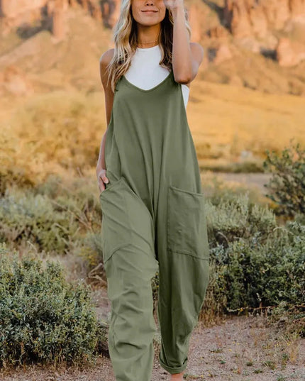 Double Take Full Size V-Neck Sleeveless Jumpsuit with Pockets - ShopEasier