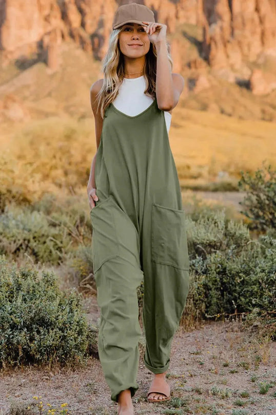 Double Take Full Size V-Neck Sleeveless Jumpsuit with Pockets - ShopEasier