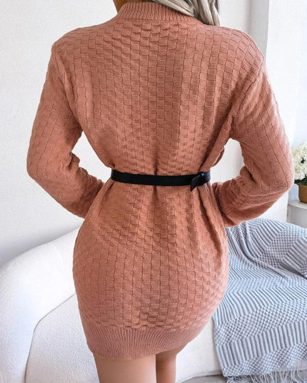 Round Neck Long Sleeve Mini Sweater Dress