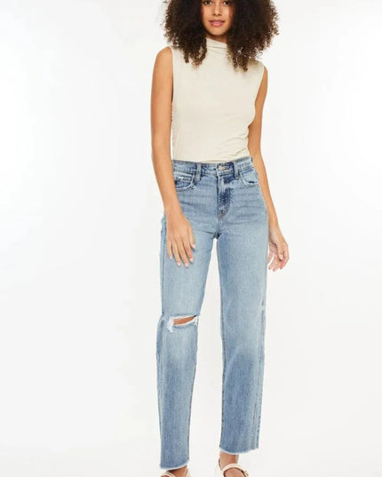 Kancan Ultra High Rise Distressed Straight Jeans - ShopEasier