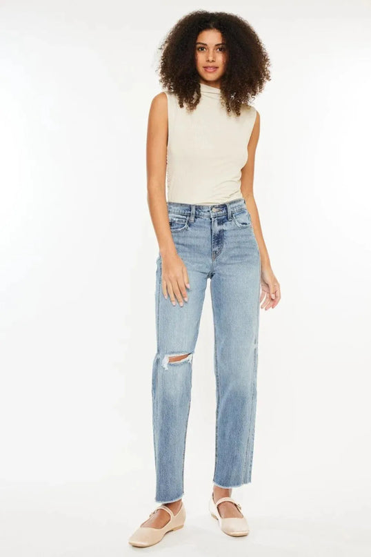 Kancan Ultra High Rise Distressed Straight Jeans - ShopEasier