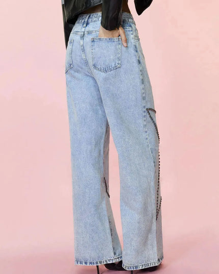 Studded Star Straight Jeans with Pockets - ShopEasier