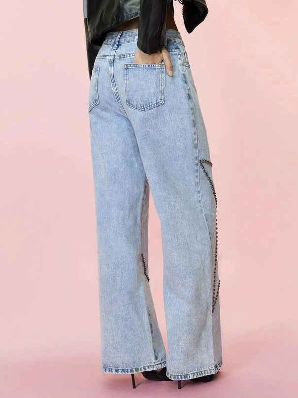 Studded Star Straight Jeans with Pockets - ShopEasier