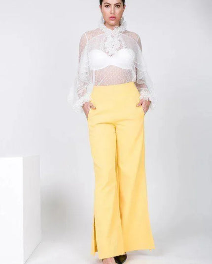 Side Slit Detail Wide Leg Pants - ShopEasier