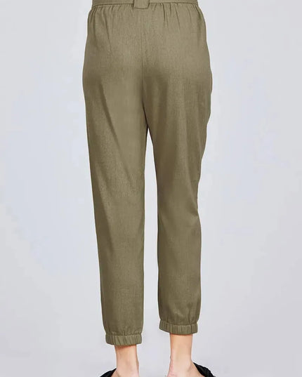 Paperbag W/bow Tie Elastic Hem Long Linen Pants - ShopEasier