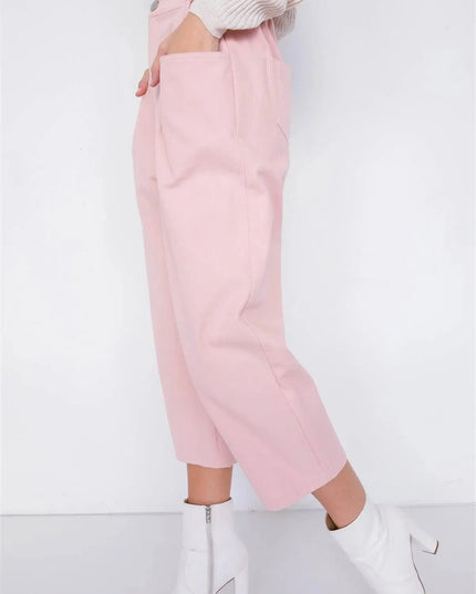 Pastel Chic Solid Ankle Wide Leg Adjustable Snap Waist Pants - ShopEasier