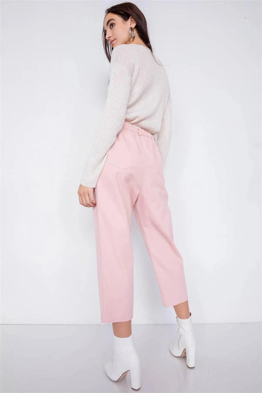 Pastel Chic Solid Ankle Wide Leg Adjustable Snap Waist Pants - ShopEasier