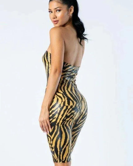 Zebra Print Tube Romper With Front O Ring Zipper Detail - ShopEasier