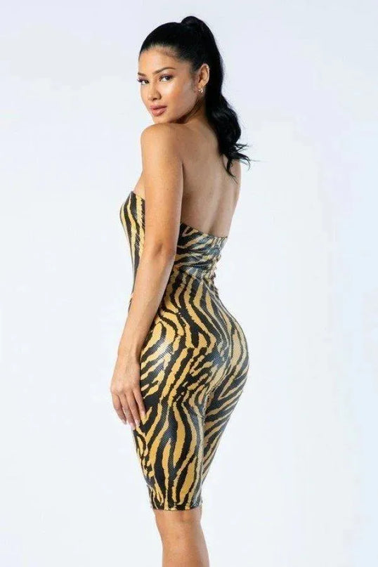 Zebra Print Tube Romper With Front O Ring Zipper Detail - ShopEasier